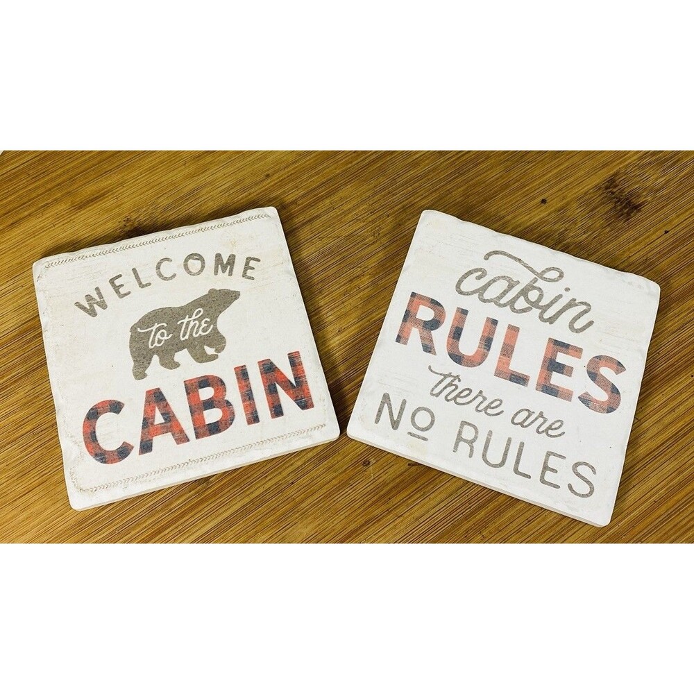 Set Of 2 Coaster WELCOME CABIN 4”x4”